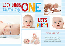 5x7 Greeting Card, Glossy, Blank Envelope with Look Who's Turning One design