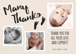 5x7 Greeting Card, Glossy, Blank Envelope with Tiny Footprints Thank You design