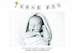 5x7 Greeting Card, Glossy, Blank Envelope with Baby Bunting Thank You design