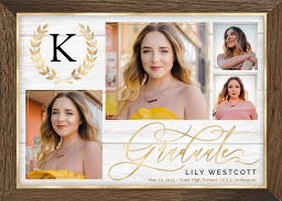 5x7 Foil Stamped Stationery Card, Blank Envelope with Framed Graduate Monogram Foil design