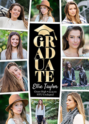 5x7 Foil Stamped Stationery Card, Blank Envelope with Graduate Cap Photo Collage Foil design