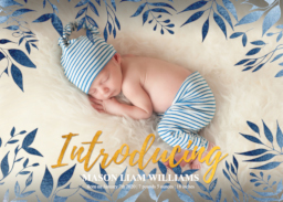 5x7 Foil Stamped Stationery Card, Blank Envelope with Intro Floral Baby Blue design