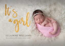 5x7 Foil Stamped Stationery Card, Blank Envelope with It's A Girl design