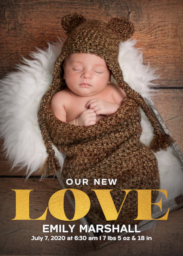 5x7 Foil Stamped Stationery Card, Blank Envelope with Our New Love design