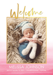 5x7 Foil Stamped Stationery Card, Blank Envelope with Welcome Gradient Pink design