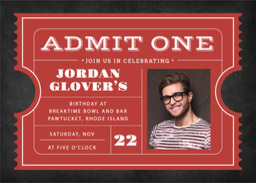 5x7 Greeting Card, Glossy, Blank Envelope with Birthday Ticket design