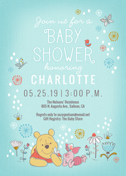 5x7 Greeting Card, Glossy, Blank Envelope with Flowers & Butterflies - Winnie the Pooh design