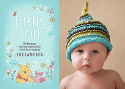 5x7 Greeting Card, Matte, Blank Envelope with Flowers & Butterfly Thanks - Winnie the Pooh design