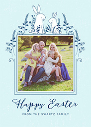 5x7 Greeting Card, Glossy, Blank Envelope with Illustrated Bunnies Easter design