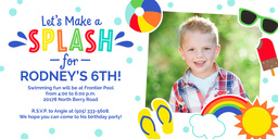 4x8 Greeting Card, Glossy, Blank Envelope with Summer Splash Party Invite design