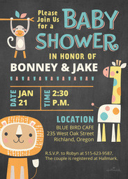 5x7 Greeting Card, Glossy, Blank Envelope with Cute Jungle Animals design