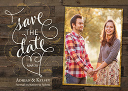 5x7 Greeting Card, Glossy, Blank Envelope with Rustic Wood Save The Date design