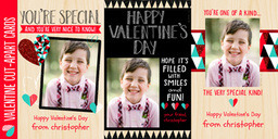 4x8 Greeting Card, Matte, Blank Envelope with Cut-Apart Sparkle Faceted Hearts design