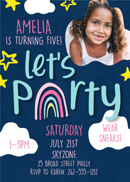 5x7 Greeting Card, Glossy, Blank Envelope with Rainbow Party Stars design