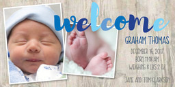 4x8 Greeting Card, Glossy, Blank Envelope with Welcome Baby Blue Announcement design