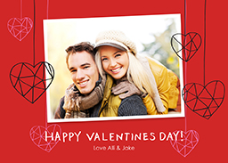 5x7 Greeting Card, Matte, Blank Envelope with Geo Hearts Red design