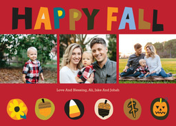 5x7 Greeting Card, Glossy, Blank Envelope with Happy Fall Drawings design