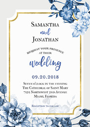 5x7 Greeting Card, Glossy, Blank Envelope with Blossoms in Blue Invitation design