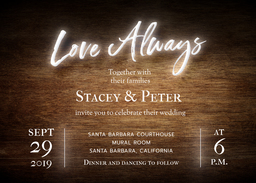 5x7 Greeting Card, Glossy, Blank Envelope with Love in Neon Wedding Invitation design