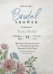 5x7 Greeting Card, Glossy, Blank Envelope with Pink Dahlias Bridal Shower design