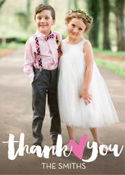 5x7 Greeting Card, Glossy, Blank Envelope with Thank You Heart design