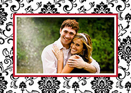 5x7 Greeting Card, Glossy, Blank Envelope with Damask Frame design