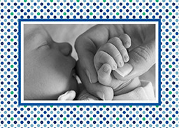 5x7 Greeting Card, Glossy, Blank Envelope with Fun Blue Dots Border design