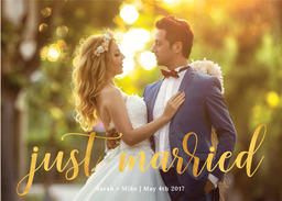 5x7 Greeting Card, Glossy, Blank Envelope with Just Married Gold design