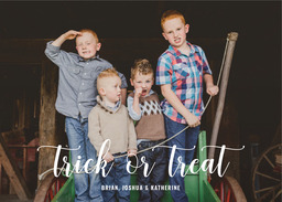 5x7 Greeting Card, Glossy, Blank Envelope with Trick or Treat Script design