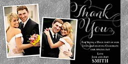 4x8 Greeting Card, Glossy, Blank Envelope with Tinsel Snapshot Thank You Silver design