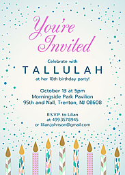 5x7 Greeting Card, Glossy, Blank Envelope with Simple Candles and Dots Birthday Invitation design