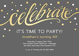 5x7 Greeting Card, Glossy, Blank Envelope with Party in Gold design