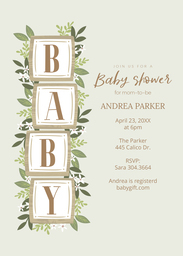 5x7 Greeting Card, Glossy, Blank Envelope with Botanical Baby Blocks design