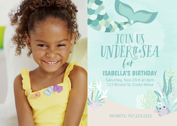 5x7 Greeting Card, Glossy, Blank Envelope with Charming Mermaid design