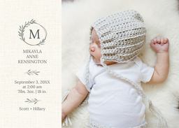 5x7 Greeting Card, Glossy, Blank Envelope with Laural Monogram design