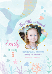 5x7 Greeting Card, Glossy, Blank Envelope with Mermaid Celebration design