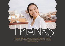 5x7 Greeting Card, Glossy, Blank Envelope with Wavey Frame Thanks design