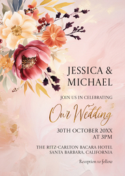 5x7 Greeting Card, Glossy, Blank Envelope with Blush Floral Pantone design