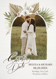 5x7 Greeting Card, Matte, Blank Envelope with Bohemian Wedding Save the Date design