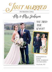 5x7 Greeting Card, Glossy, Blank Envelope with Newspaper Wedding Announcement design