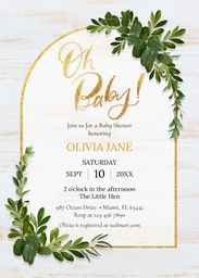 5x7 Greeting Card, Glossy, Blank Envelope with Oh Baby Shower Invitation design