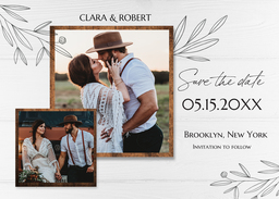 5x7 Greeting Card, Glossy, Blank Envelope with Organic Foliage Save the Date design