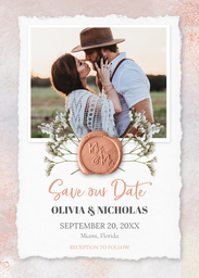 5x7 Greeting Card, Matte, Blank Envelope with Seal of Love Save the Date design