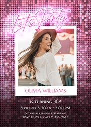 5x7 Greeting Card, Glossy, Blank Envelope with Sparkling Birthday Party Invitation design