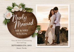 5x7 Greeting Card, Glossy, Blank Envelope with Wedding Roses Bouquet Announcement design