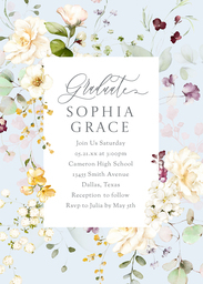5x7 Greeting Card, Glossy, Blank Envelope with French Blue Floral Graduation Invitation design