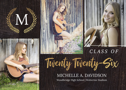 5x7 Greeting Card, Glossy, Blank Envelope with Wood Grain Graduate design