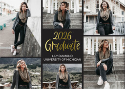 5x7 Greeting Card, Matte, Blank Envelope with Black and Gold Graduate 2026 design