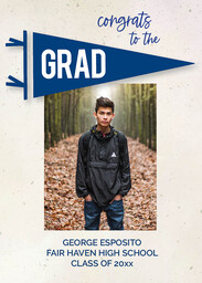 5x7 Greeting Card, Glossy, Blank Envelope with Graduation Pennant design