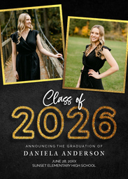 5x7 Greeting Card, Glossy, Blank Envelope with Tinsel Graduate Annoucement design